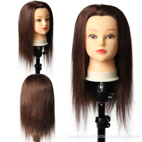 100% real human hair head dolls for hairdressers 16'' brown training head professional Mannequin can be curled